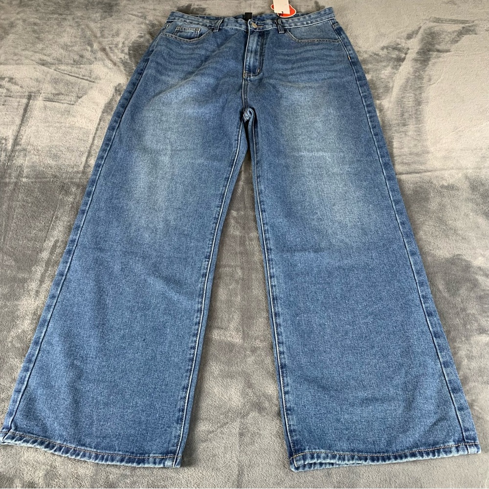 Cider Jeans Womens XL‎ Blue Wide Leg New With Tag High Rise Medium Wash Casual